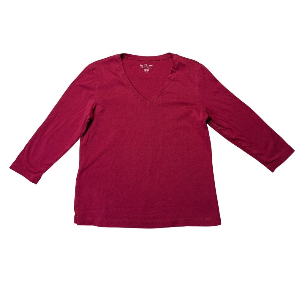 By Chicos Red V-Neck 3/4 Sleeve Top Size L